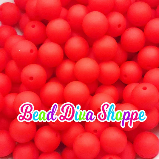 Set of 10 - 15mm - SOLID - RED  - Silicone Beads - Diy Jewelry Making - Beaded Pens - Keychains - Bracelets
