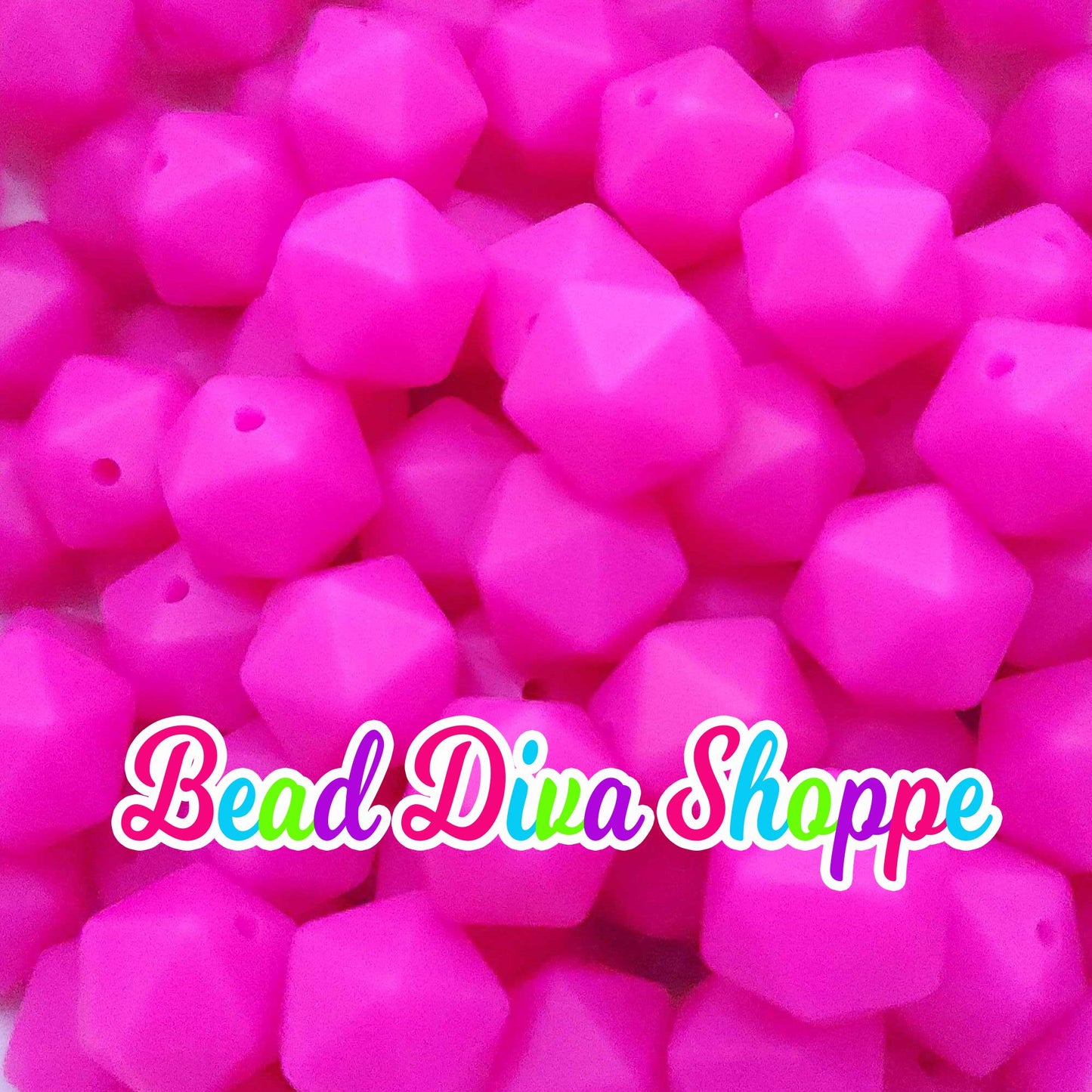 Set of 10 - 14mm - BRIGHT HOT PINK Hex - Silicone Beads - for Diy and Jewelry Making Supplies