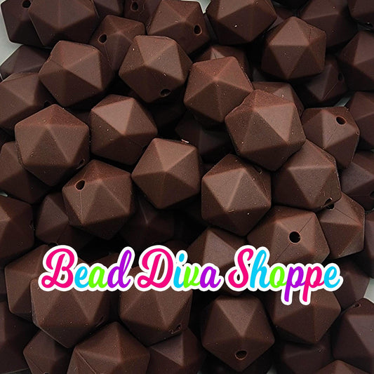 Set of 10 - 14mm - COFFEE BROWN HEX - Silicone Beads - for Diy and Jewelry Making Supplies
