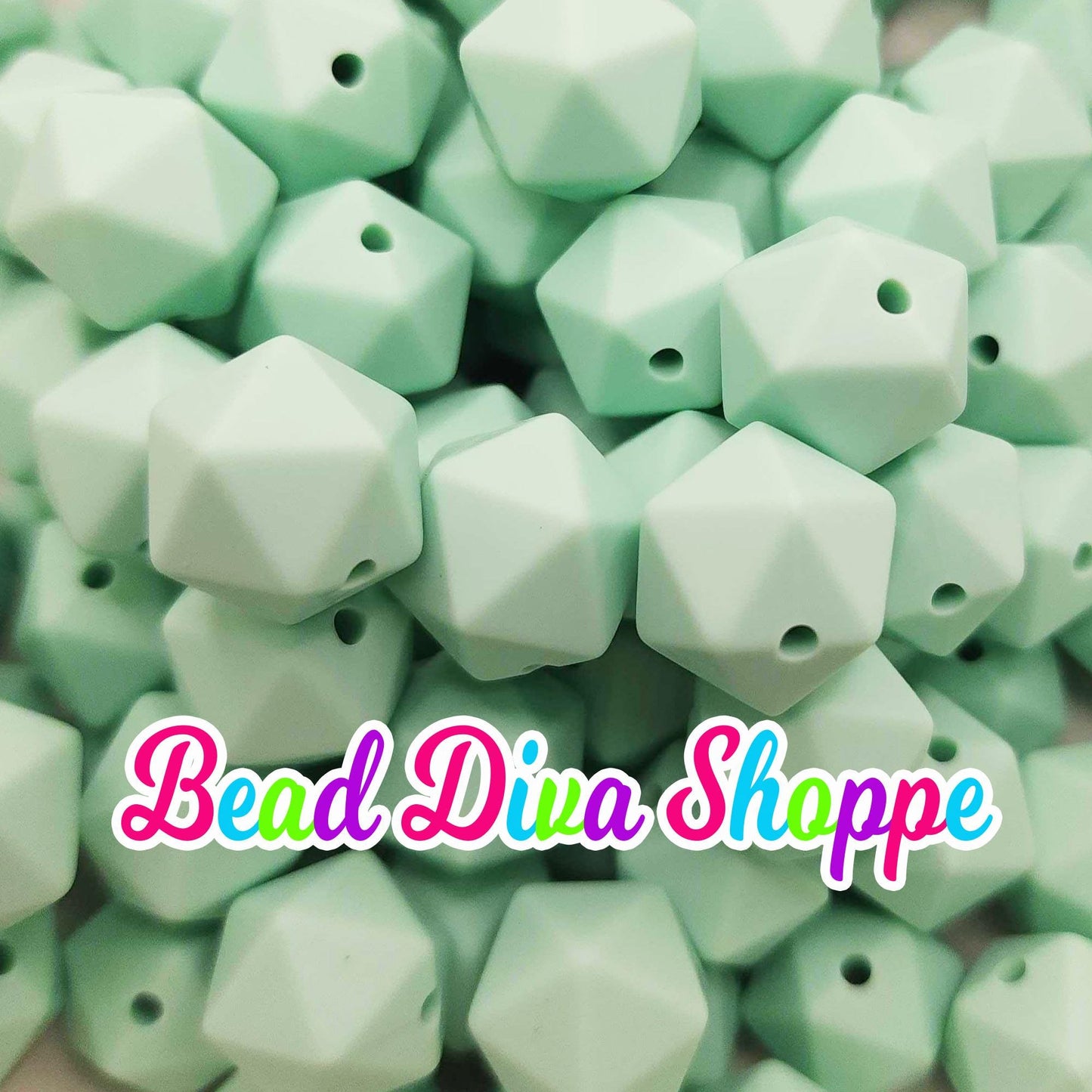 Set of 10 - 14mm - MINT GREEN HEX - Silicone Beads - for Diy and Jewelry Making Supplies