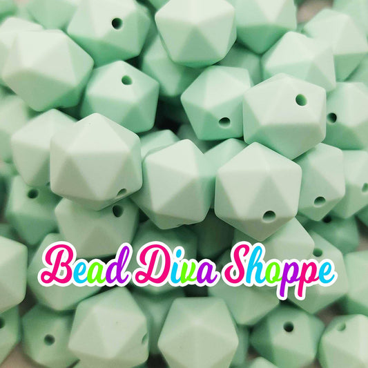 Set of 10 - 14mm - MINT GREEN HEX - Silicone Beads - for Diy and Jewelry Making Supplies