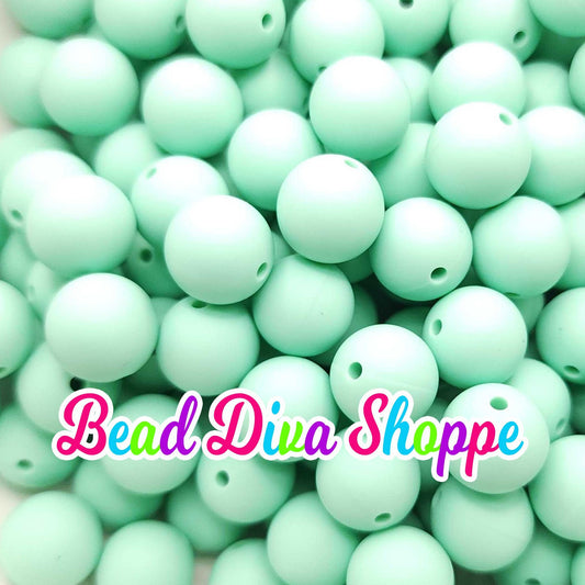 Set of 10 - 15mm - SOLID - MINT  - Silicone Beads - Diy Jewelry Making - Beaded Pens - Keychains - Bracelets