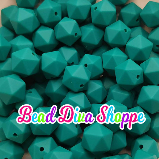 Set of 10 - 14mm - DARK TURQUOISE HEX - Silicone Beads - for Diy and Jewelry Making Supplies