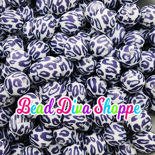 Set of 10 - 15mm - GRAY CHEETAH - Round Silicone Beads - Diy Jewelry Making - Beaded Pens - Keychains - Bracelets