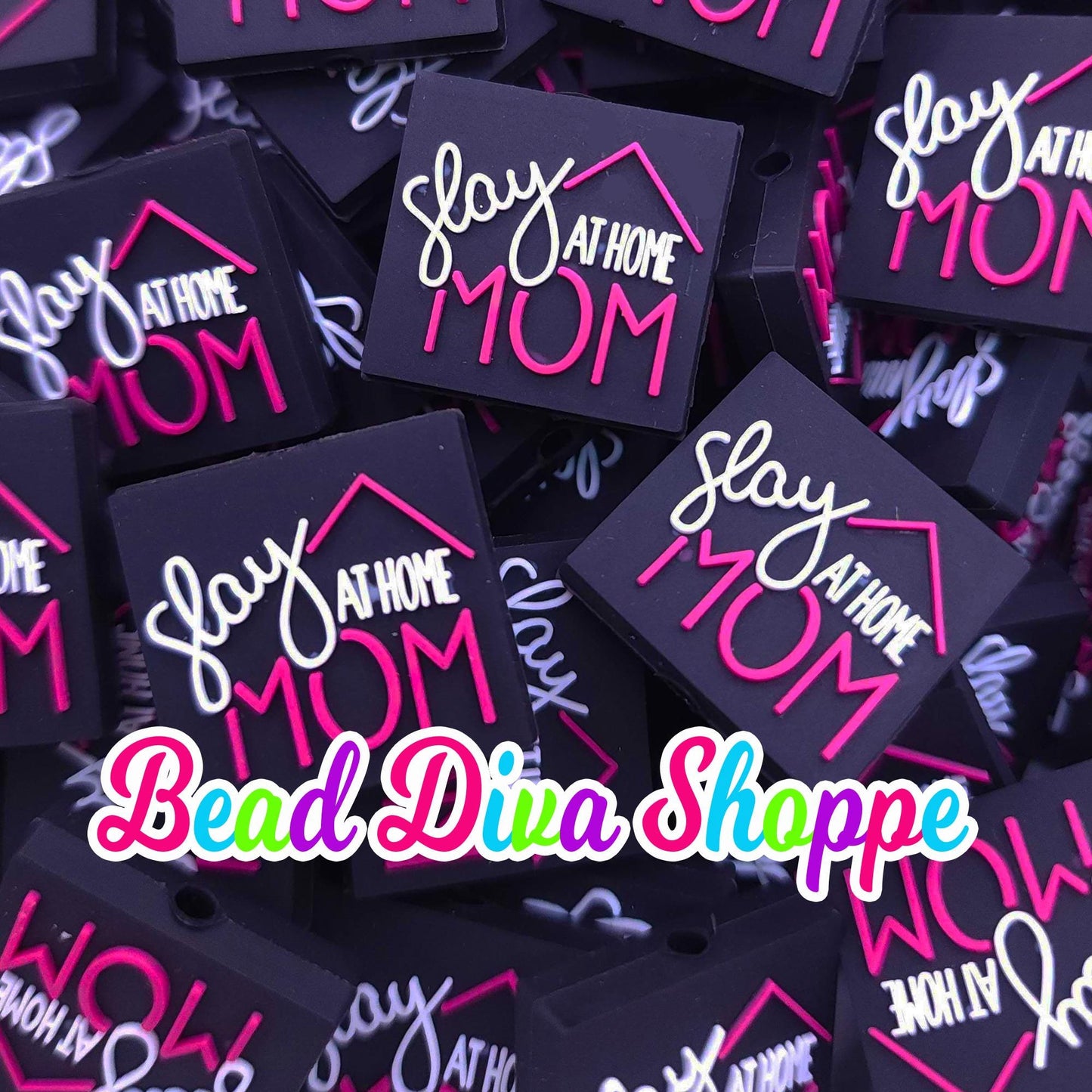 Set of 2 - 24mm x 24mm - SLAY at HOME MOM - Focal  Beads - Diy Jewelry Making - Beaded Pens - Keychains - Bracelets