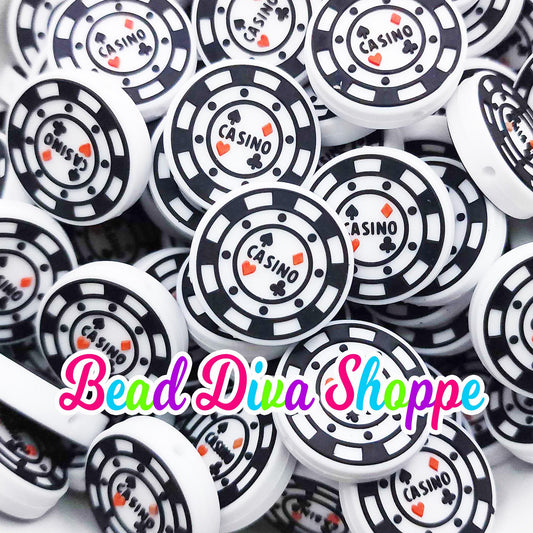 Set of 2 - 28mm -  CASINO CHIP - Focal  Beads - DIY Jewelry Making - Beaded Pens - Keychains - Bracelets