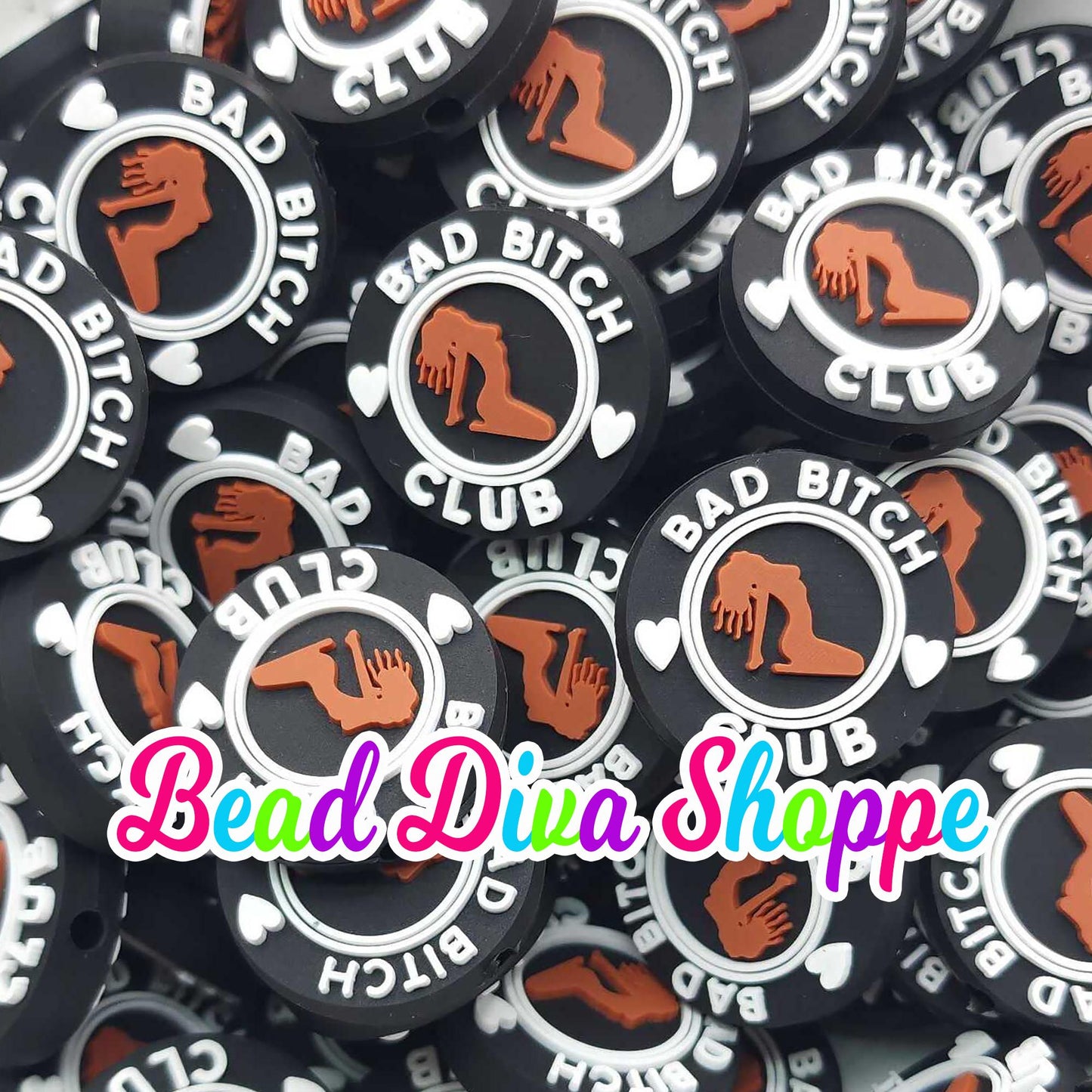 Set of 2 - 26mm - BAD B*TCH CLUB - Focal  Beads - Diy Jewelry Making - Beaded Pens - Keychains - Bracelets