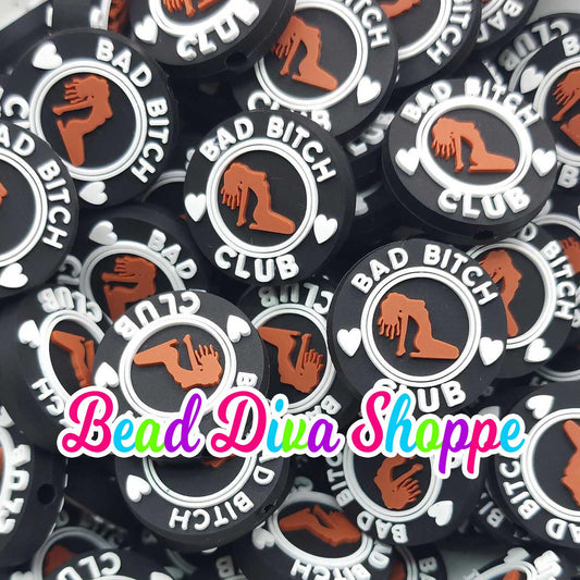Set of 2 - 26mm - BAD B*TCH CLUB - Focal  Beads - Diy Jewelry Making - Beaded Pens - Keychains - Bracelets