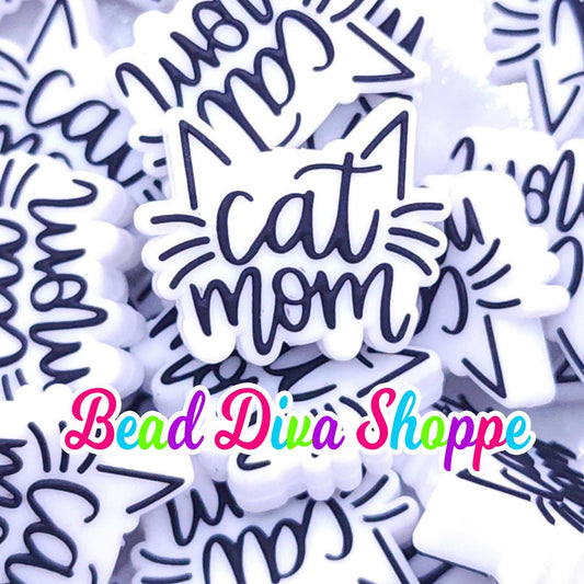 Set of 2 - 22mm X 27mm - CAT MOM  - Focal  Beads - DIY Jewelry Making - Beaded Pens - Keychains - Bracelets