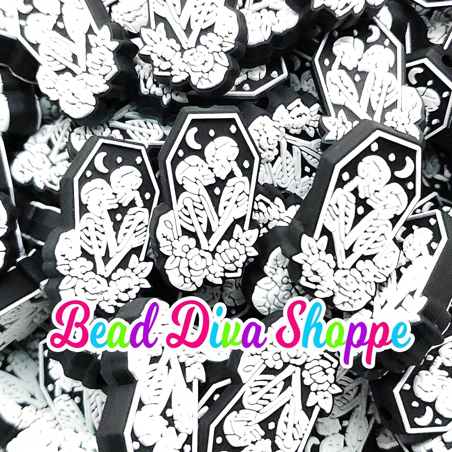 Set of 2 - 35mm X 20mm - SKELETON LOVE   Focal  Beads - DIY Jewelry Making - Beaded Pens - Keychains - Bracelets