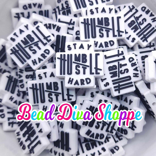 Set of 2 - 31mm x 32mm - STAY HUMBLE HUSTLE Hard - Focal  Beads - Diy Jewelry Making - Beaded Pens - Keychains - Bracelets