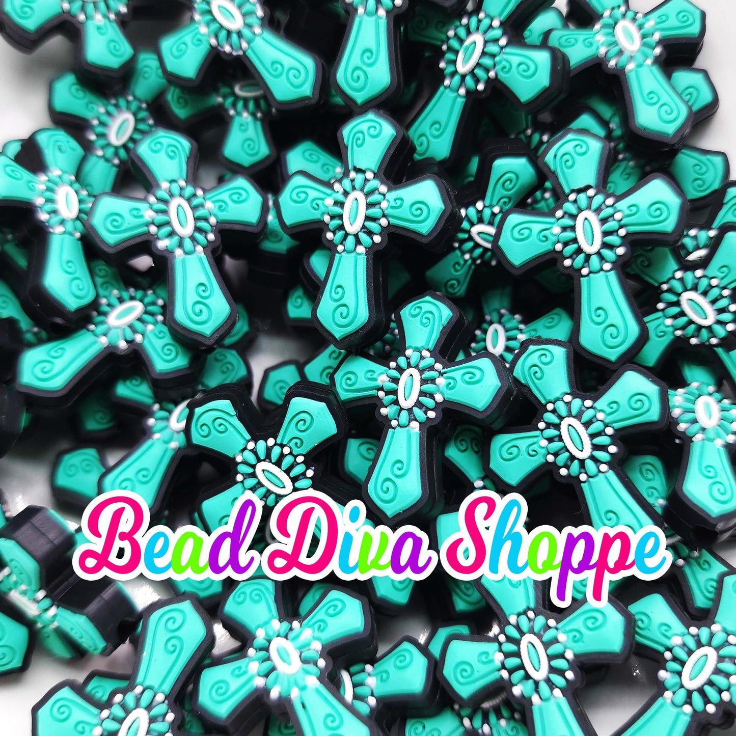 Set of 2 - 29mm X 23mm - WESTERN CROSS - Focal  Beads - DIY Jewelry Making - Beaded Pens - Keychains - Bracelets