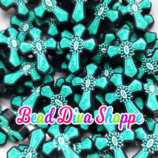 Set of 2 - 29mm X 23mm - WESTERN CROSS - Focal  Beads - DIY Jewelry Making - Beaded Pens - Keychains - Bracelets