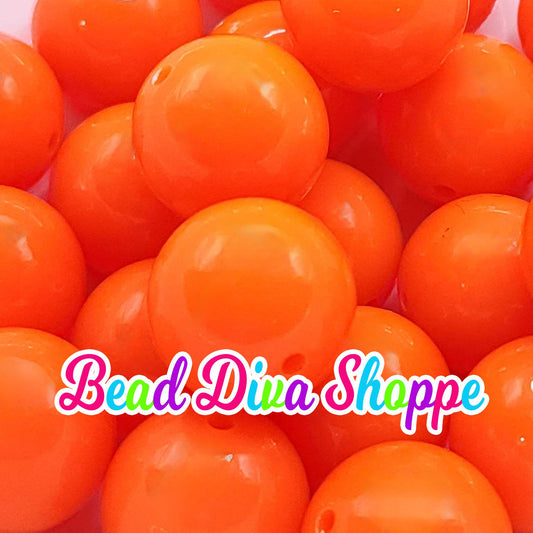 20mm - BRIGHT ORANGE -  Solid  Beads - Bubblegum - Round Acrylic Beads for Diy and Jewelry Making Supplies