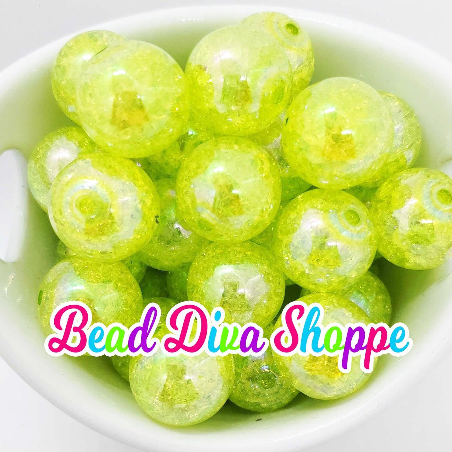 20mm - LIME - Crackle AB Beads- Bubblegum - Round Acrylic Beads for Diy and Jewelry Making Supplies