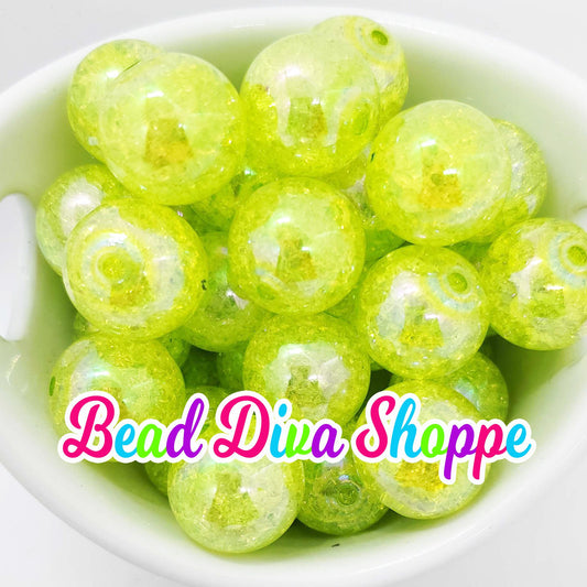 20mm - LIME - Crackle AB Beads- Bubblegum - Round Acrylic Beads for Diy and Jewelry Making Supplies
