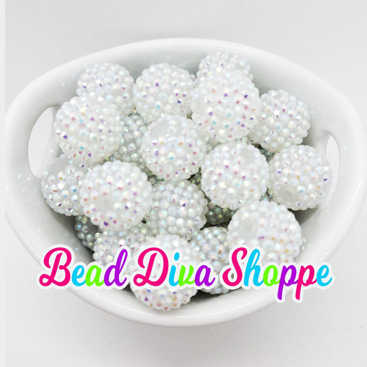 20mm - WHITE AB - Rhinestone Beads  - Bubblegum - Chunky - Round Acrylic Beads for Diy and Jewelry Making Supplies