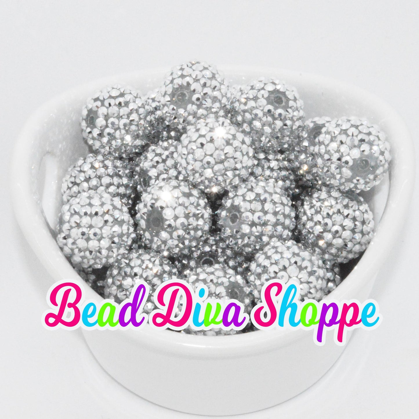 20mm - GORGEOUS Extremely Shiny Silver Tone Mirrored Rhinestone Beads - Bubblegum - Round Acrylic Beads for DIY and Jewelry Making Supplies