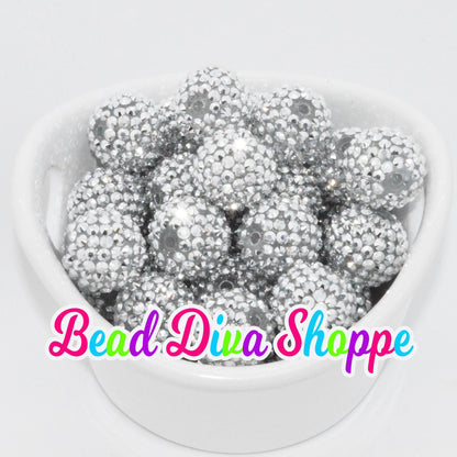 20mm - GORGEOUS Extremely Shiny Silver Tone Mirrored Rhinestone Beads - Bubblegum - Round Acrylic Beads for DIY and Jewelry Making Supplies