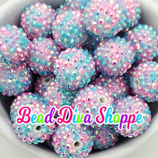 20mm - PINK /PURPLE / BLUE - Ab  -  Rhinestone Beads- Bubblegum - Chunky - Round Acrylic Beads for Diy and Jewelry Making Supplies
