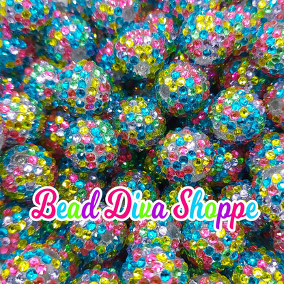 20mm - COLORFUL PASTELS - Ab Rhinestone Beads  - Bubblegum - Chunky - Round Acrylic Beads for Diy and Jewelry Making Supplies