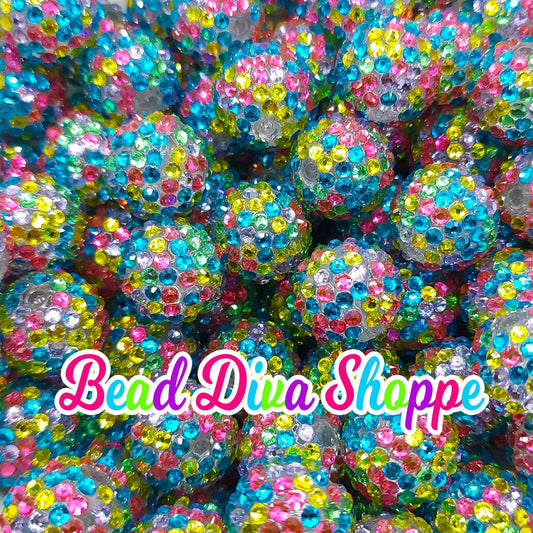 20mm - COLORFUL PASTELS - Ab Rhinestone Beads  - Bubblegum - Chunky - Round Acrylic Beads for Diy and Jewelry Making Supplies