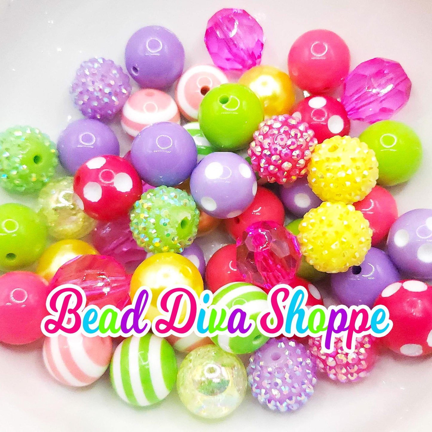 20mm - PURPLE / HOT Pink / Lime / YELLOW - Bead Mix - Bubblegum - Round Acrylic Beads for Diy and Jewelry Making Supplies