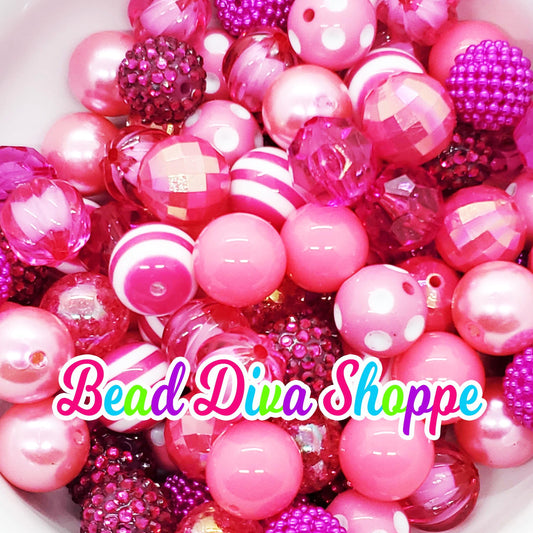 20mm - HOT PINK -  Mix - Bead Lot -  Bead Mix - Bubblegum - Round Acrylic Beads for DIY and Jewelry Making Supplies