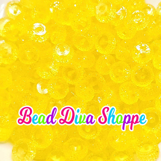 12mm - SET of 10 - YELLOW - Rhinestone Rondelle Crystal Round Loose Spacer Beads