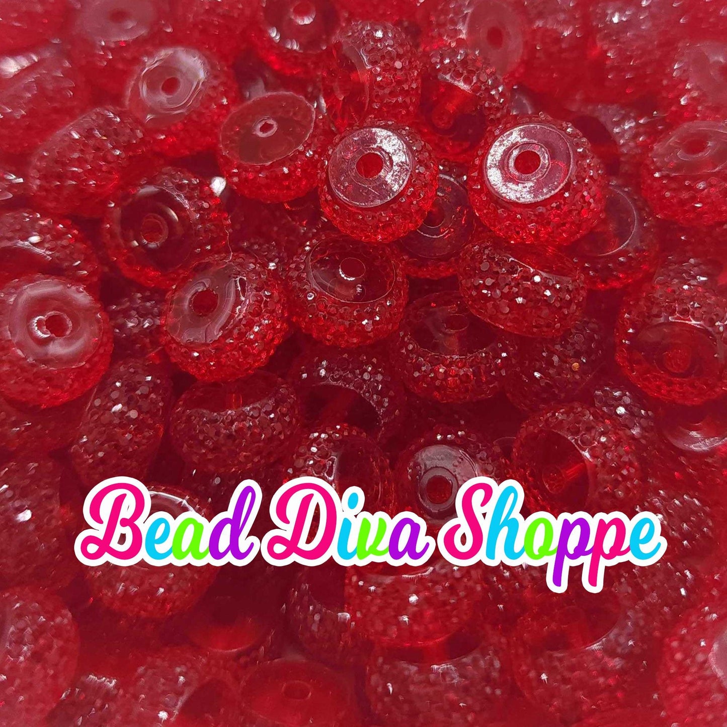 12mm - SET of 10 - RED - Rhinestone Rondelle Crystal Round Loose Spacer Beads