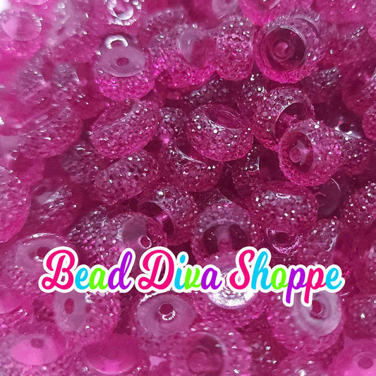 12mm - Set of 10 - DARK HOT PINK- Rhinestone Rondelle Crystal Round Loose Spacer Beads
