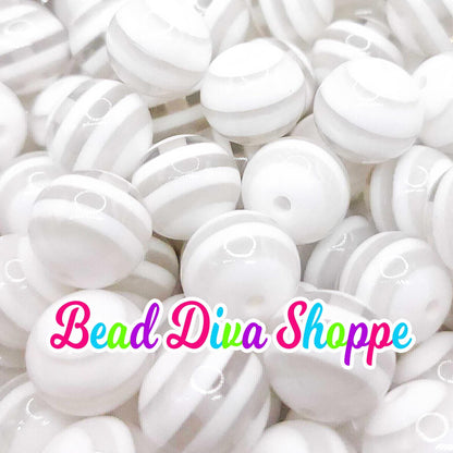 20mm - WHITE / CLEAR STRIPES - Bubblegum Beads - Round Acrylic Beads for Diy and Jewelry Making Supplies