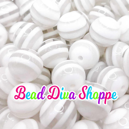 20mm - WHITE / CLEAR STRIPES - Bubblegum Beads - Round Acrylic Beads for Diy and Jewelry Making Supplies