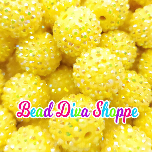 20mm - YELLOW AB - Rhinestone Beads  - Bubblegum - Chunky - Round Acrylic Beads for Diy and Jewelry Making Supplies