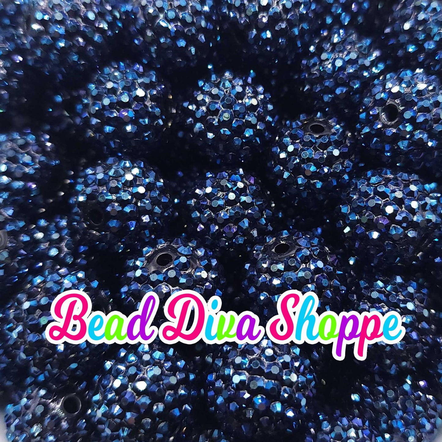 20mm - DARK BLUE -  AB - Rhinestone Beads  - Bubblegum - Chunky - Round Acrylic Beads for Diy and Jewelry Making Supplies