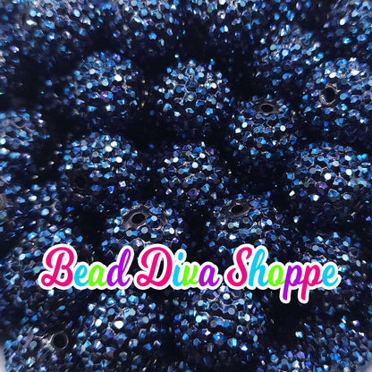 20mm - DARK BLUE -  AB - Rhinestone Beads  - Bubblegum - Chunky - Round Acrylic Beads for Diy and Jewelry Making Supplies