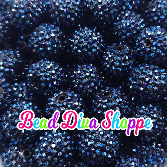 20mm - DARK BLUE -  AB - Rhinestone Beads  - Bubblegum - Chunky - Round Acrylic Beads for Diy and Jewelry Making Supplies
