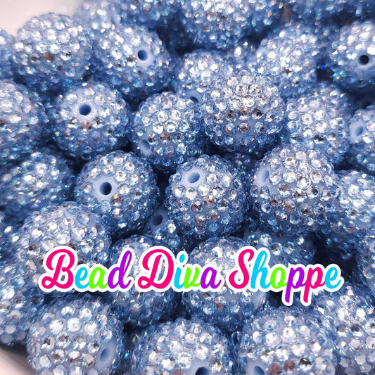 20mm - LIGHT BLUE - Rhinestone Beads  - Bubblegum - Chunky - Round Acrylic Beads for Diy and Jewelry Making Supplies