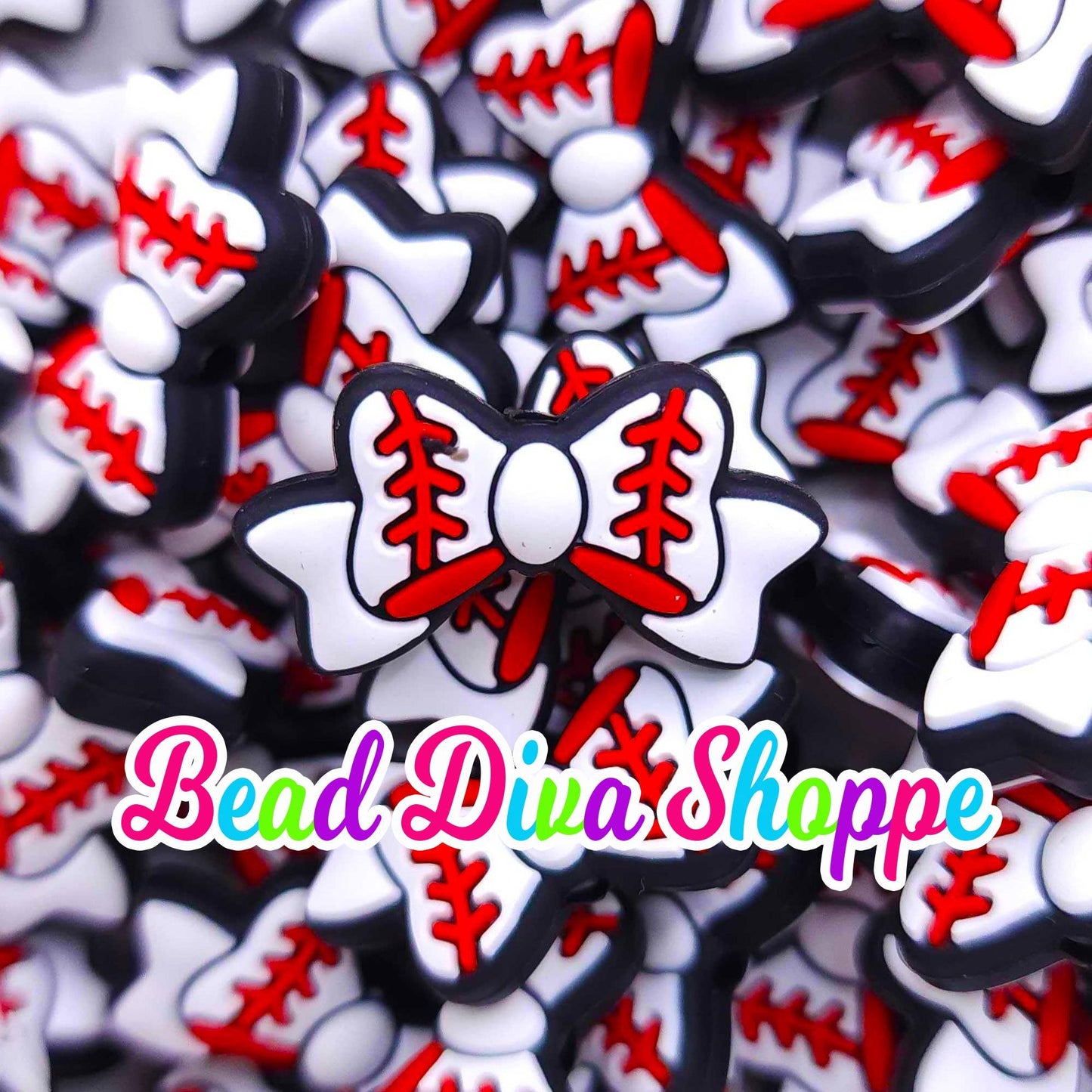 Set of 2 - 14mm X 27mm - BASEBALL BOW  - Focal  Beads - DIY Jewelry Making - Beaded Pens - Keychains - Bracelets