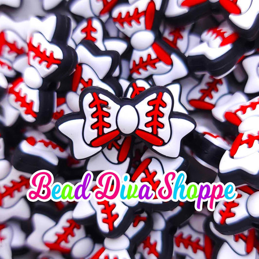 Set of 2 - 14mm X 27mm - BASEBALL BOW  - Focal  Beads - DIY Jewelry Making - Beaded Pens - Keychains - Bracelets