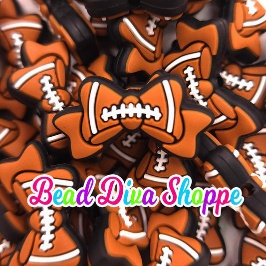 Set of 2 - 14mm X 27mm - FOOTBALL BOW - Focal  Beads - DIY Jewelry Making - Beaded Pens - Keychains - Bracelets