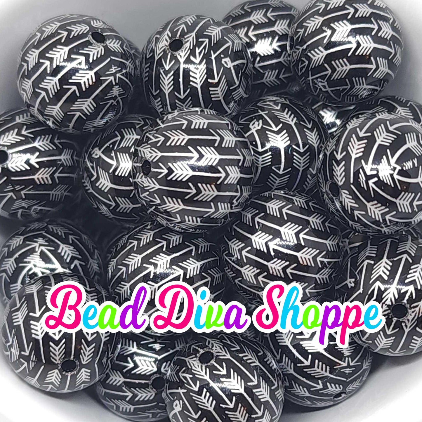 20mm - BLACK ARROWS Print Beads - Bubblegum - Round Acrylic Beads for Diy and Jewelry Making Supplies