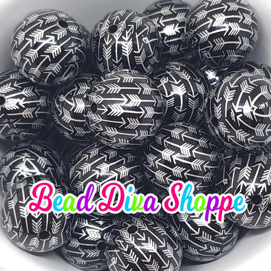 20mm - BLACK ARROWS Print Beads - Bubblegum - Round Acrylic Beads for Diy and Jewelry Making Supplies
