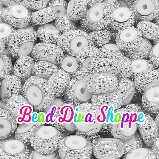 12mm - SET of 10 - SILVER -  Acrylic Rondelle Crystal Round Loose Spacer Beads