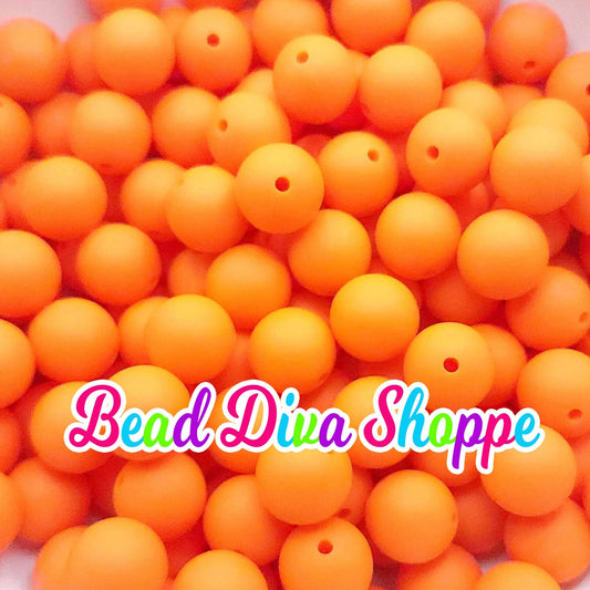 Set of 10 - 15mm - SOLID - ORANGE - Silicone Beads - Diy Jewelry Making - Beaded Pens - Keychains - Bracelets