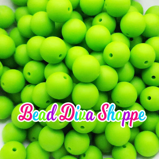 Set of 10 - 15mm - SOLID - LIME GREEN - Silicone Beads - Diy Jewelry Making - Beaded Pens - Keychains - Bracelets