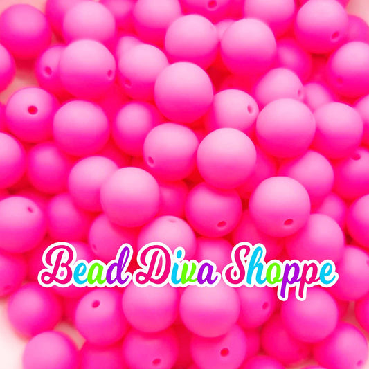 Set of 10 - 15mm - SOLID - HOT PINK - Silicone Beads - Diy Jewelry Making - Beaded Pens - Keychains - Bracelets