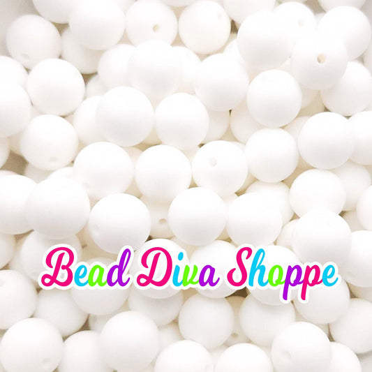 Set of 10 - 15mm - SOLID -  SNOW WHITE - Silicone Beads - Diy Jewelry Making - Beaded Pens - Keychains - Bracelets