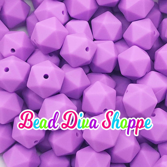 Set of 10 - 14mm - PURPLE HEX - Silicone Beads - for Diy and Jewelry Making Supplies