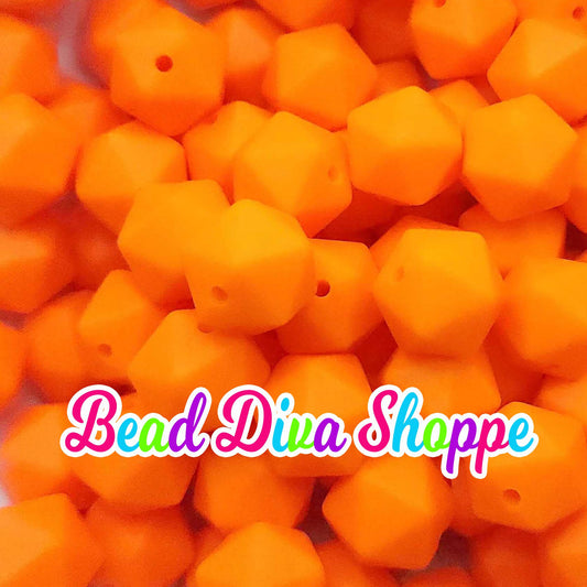 Set of 10 - 14mm - ORANGE HEX - Silicone Beads - for Diy and Jewelry Making Supplies